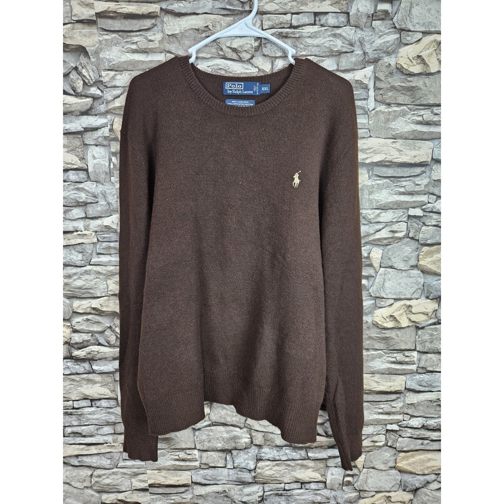 Polo Ralph Lauren Men's Vintage Long Sleeve Lambswool Knit Sweater Brown 2XL - Picture 2 of 7